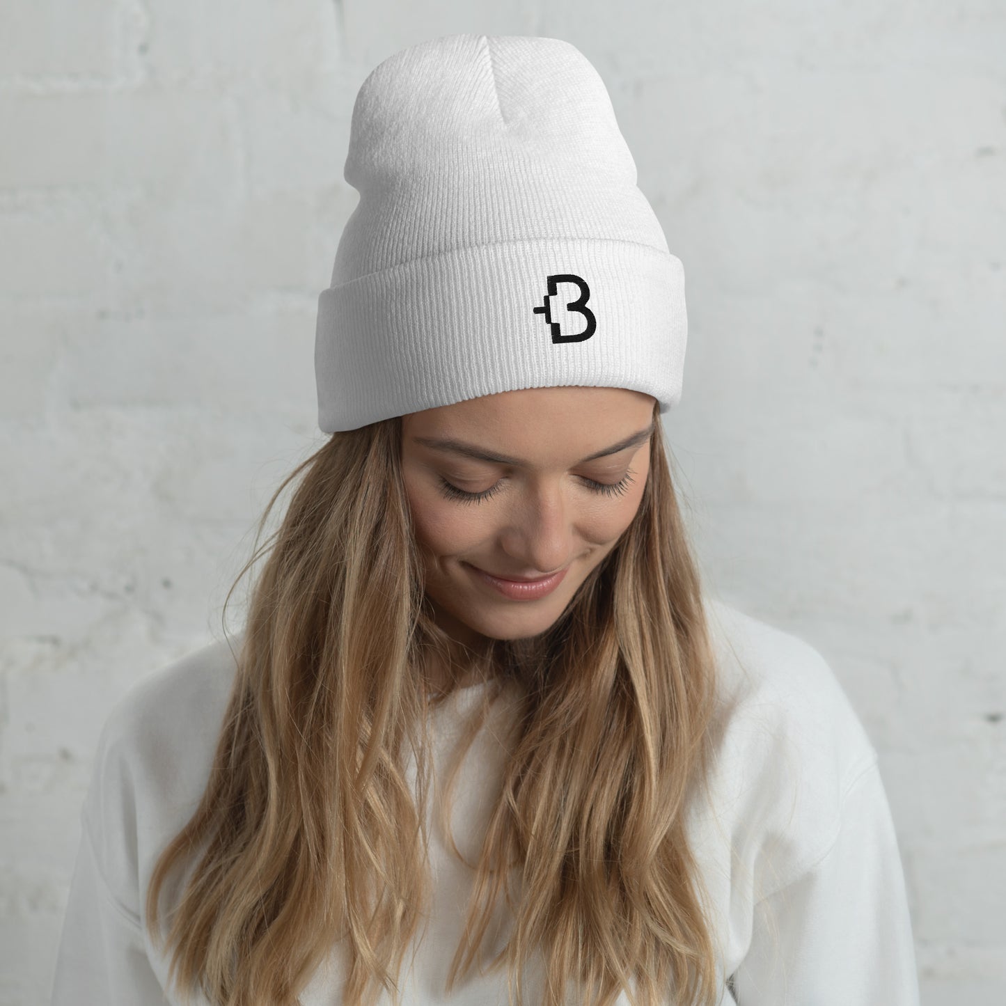 Just +B Black Line Cuffed Beanie White