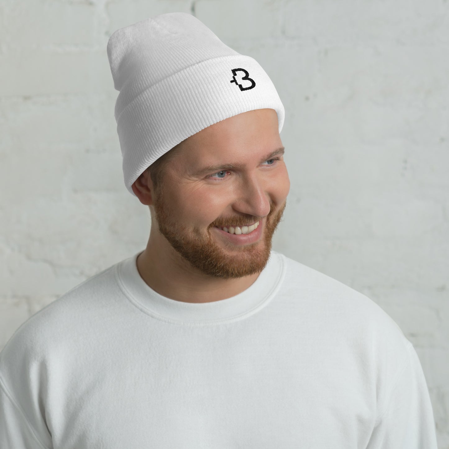 Just +B Black Line Cuffed Beanie White