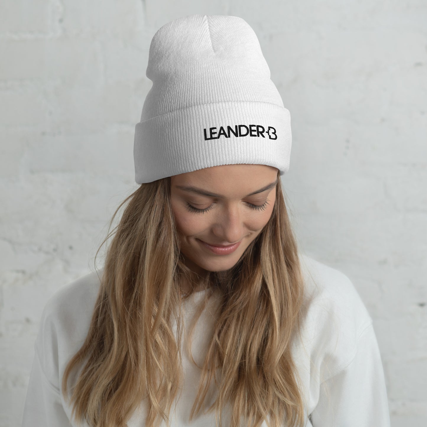 Leander +B Black Line Cuffed Beanie White