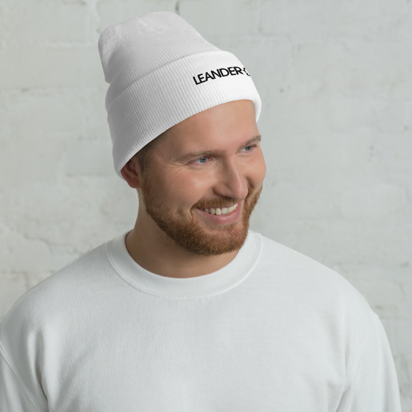 Leander +B Black Line Cuffed Beanie White